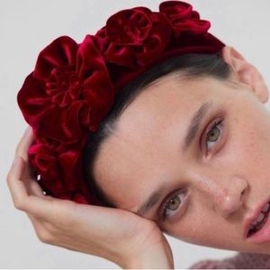 Zara Woman Burgundy Velvet Flower Headband NWT